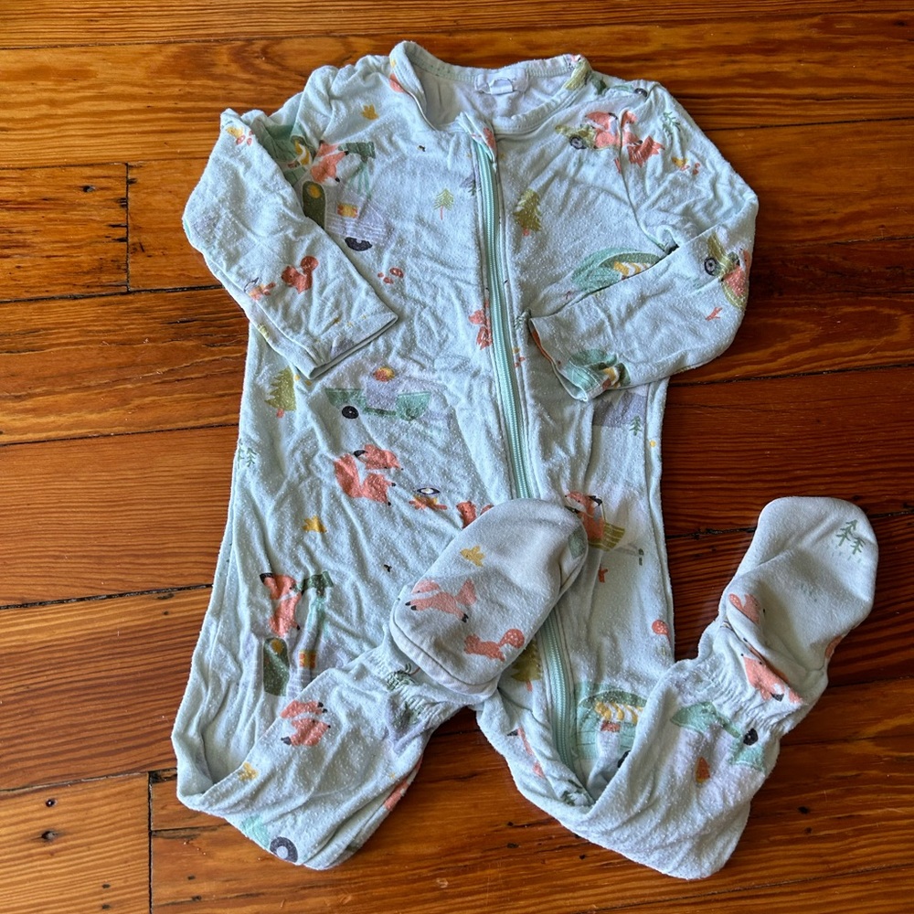Angel Dear sage green/blue footed pj